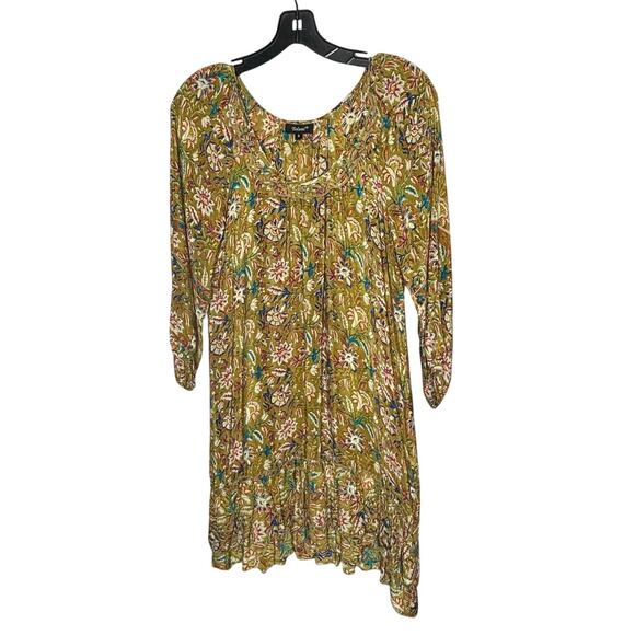 Tolani Fall Floral Boho Trendy 3/4 Sleeve 100% Silk Luxury Mini Dress Size Small - Picture 2 of 11